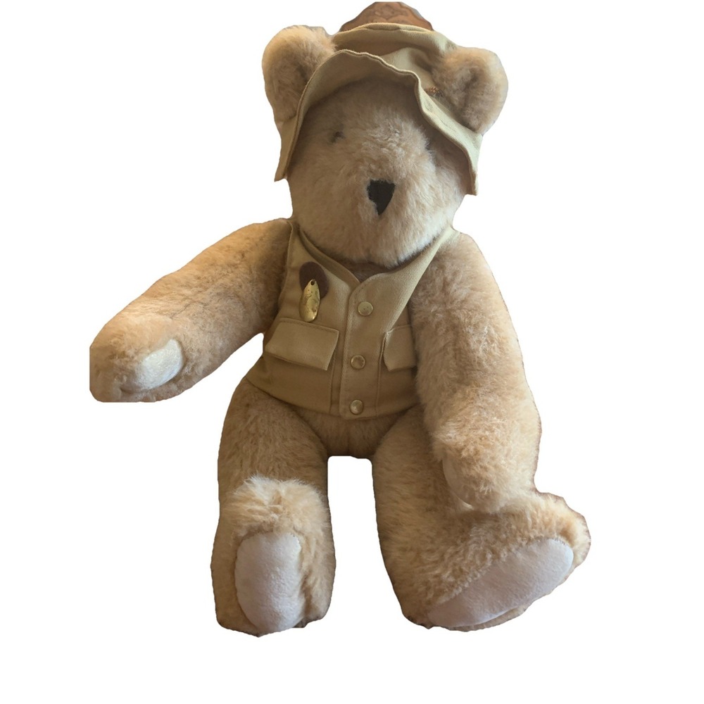 VTG 1992‎ Vermont Teddy Bear Company Plush Brown Fully Jointed Fisherman Safari